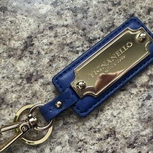 Tignanello Royal Blue Leather Keychain with Gold Accents
